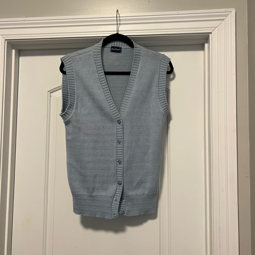 Par Four vintage, sleeveless, buttoned, blue sweater vest size small